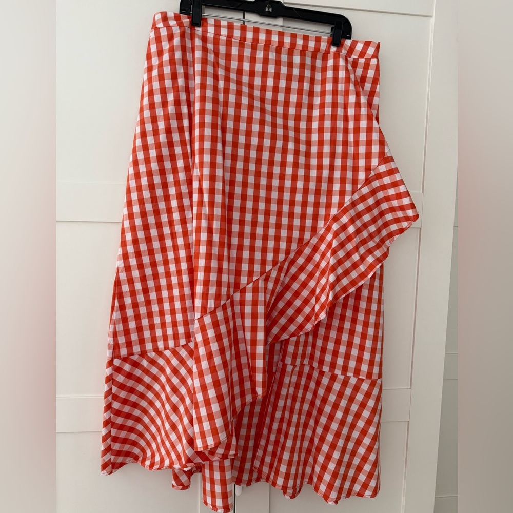Eloquii Orange Gingham Ruffled Wrap Skirt, 16